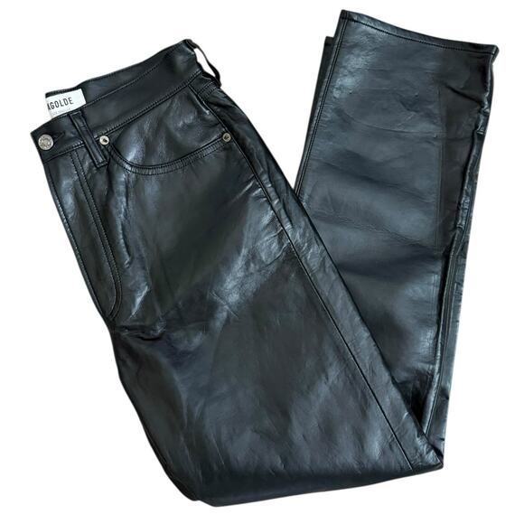 AGOLDE Recycled‎ Leather Fitted 90's Trouser Pants Detox Black Size 27 - Picture 12 of 14